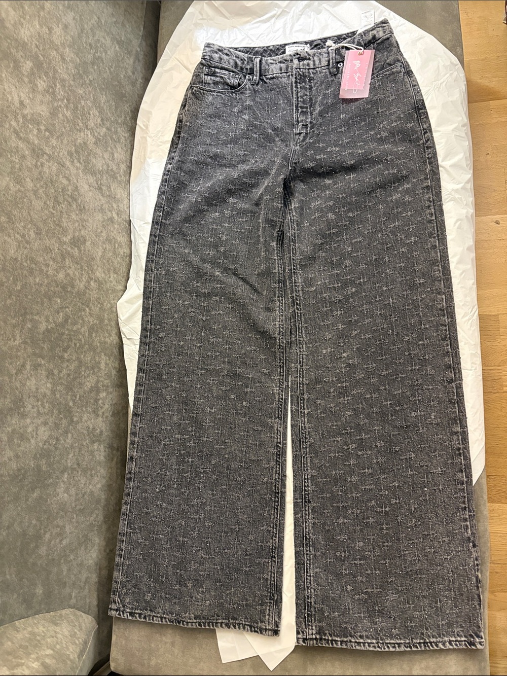Good American Dolly jole jeans Wide Leg High-Rise Jeans in Charcoal Gray